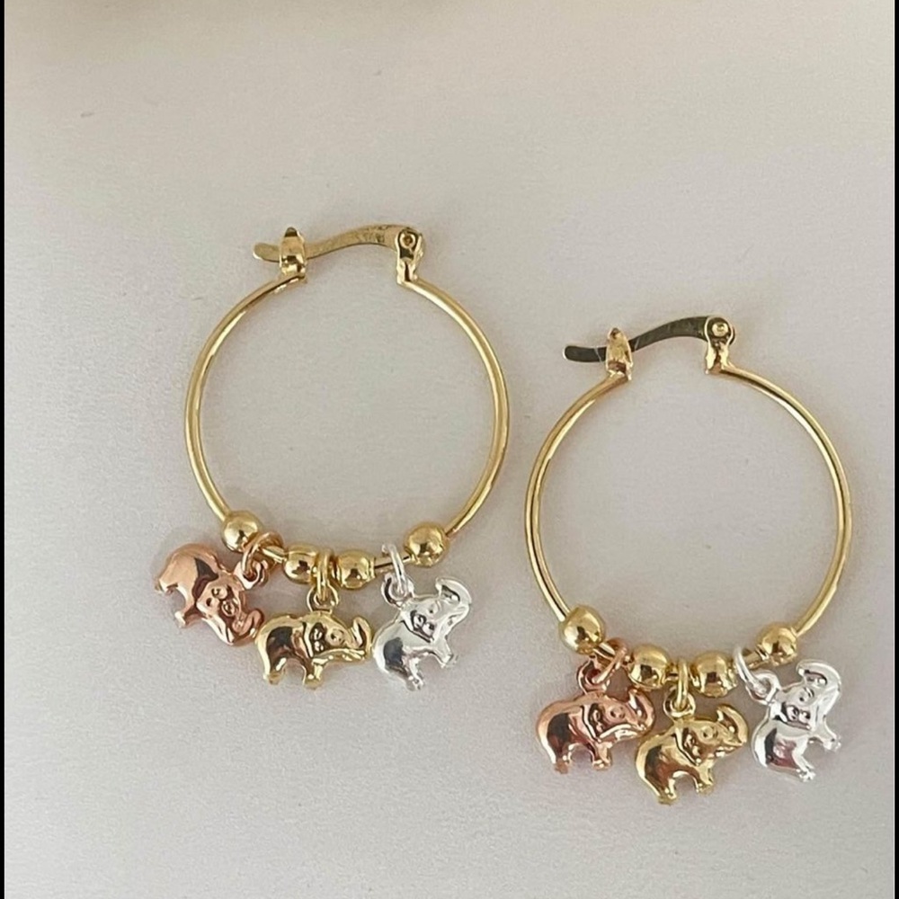 18k Gold Filled Elephants Hoop Earrings - Picture 3 of 8